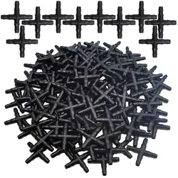 WUJIE 10-100PCS 1/4'' Cross Connecter for 4/7mm Micro Tubing Hose 4 Ways Barbed Adapter Drip Irrigation Cross Joint Connectors