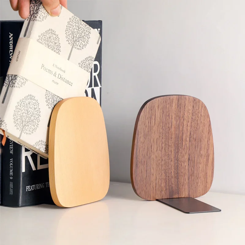 Organizer Desktop Stand Buku, Bookends Rumah Kantor Desktop, Rak Tempat Stand Ujung Buku, Kayu Walnut