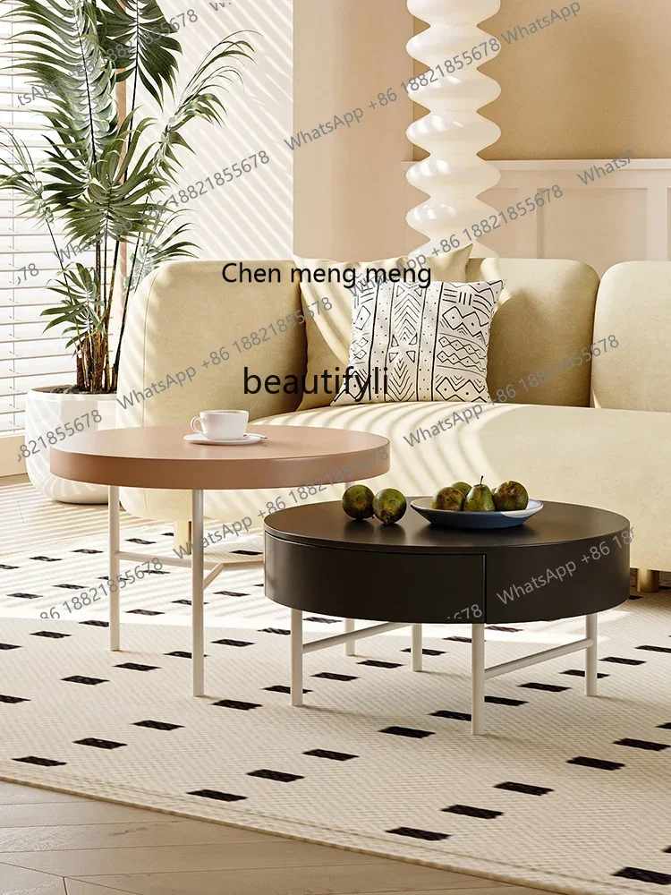 

ss7304Middle Ancient French Cream Style Living Room Tea Table Home round Band Drawer Coffee Table