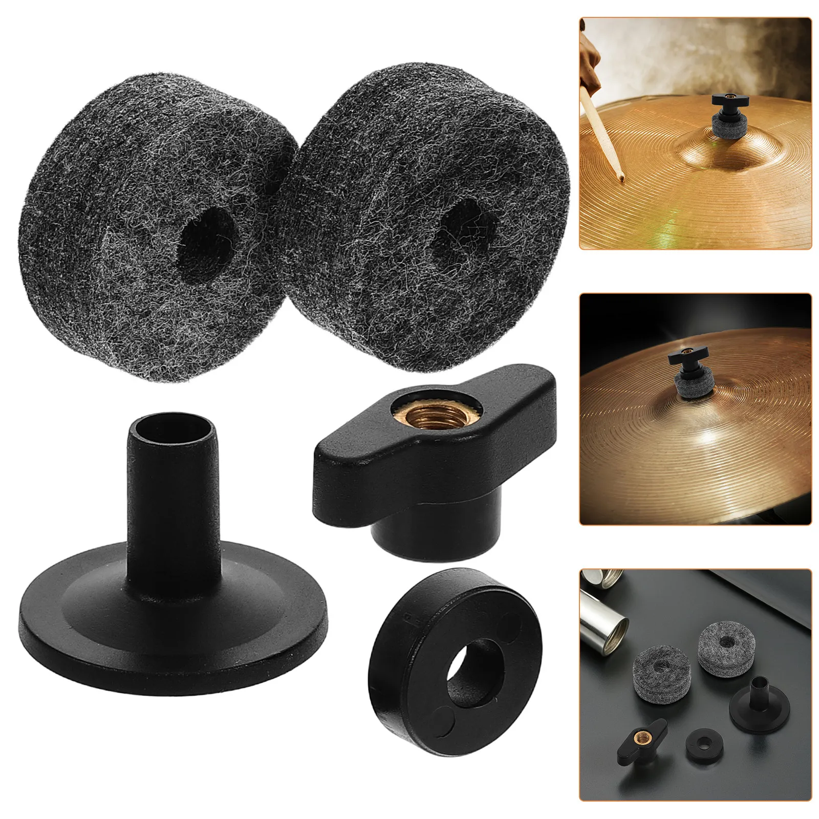 1Set Drum Cymbal Mount Bracket Plastic Mount Felt Pads Shock Absorption Adjustable Height Cymbal Stand Hardware Kit