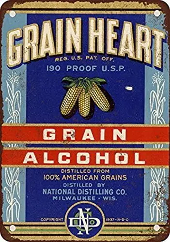 Grain Heart 190 Proof Grain Alcohol Vintage Decor Metal Tin Sign 12X8 Inches