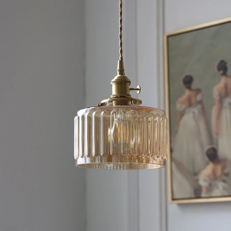 Vintage Elegance Adjustable Glass Pendant with Adjustable Wire Minimalist Led Wall Lamps with Brass Socket for Home Decor