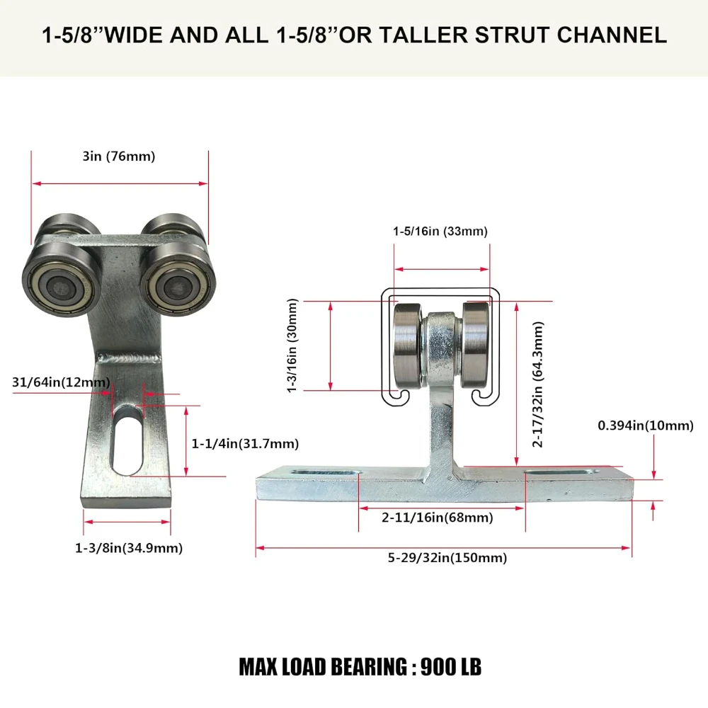 Electric Hoist Installation Roller Trolley 4 Wheel Trolley Assembly Silent for use with 1-5/8