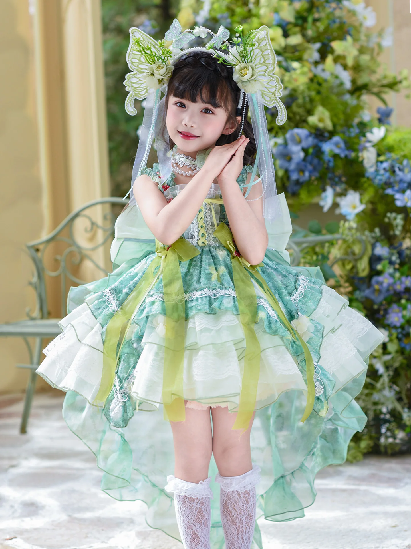 

Платье Лолита в стиле принцессы, зеленое летнее платье, подарок на день рождения для девочки, детская одежда, этническая одежда, сценический костюм
