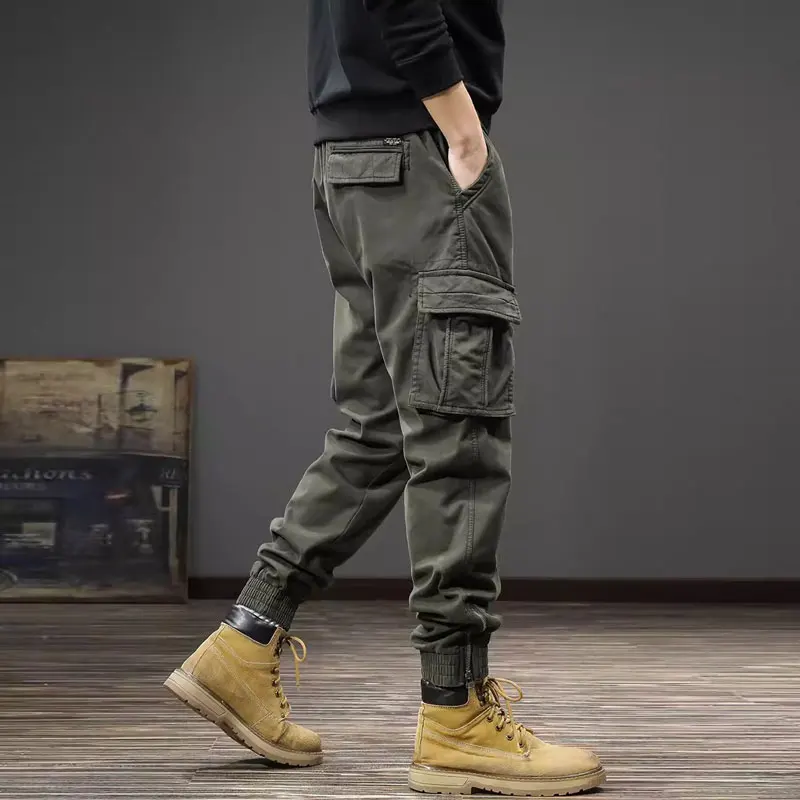 

Street Fashion Men Jeans Army Green Loose Fit Multi Pockets Casual Cargo Pants Hombre Hip Hop Joggers Men Wide Leg Trousers