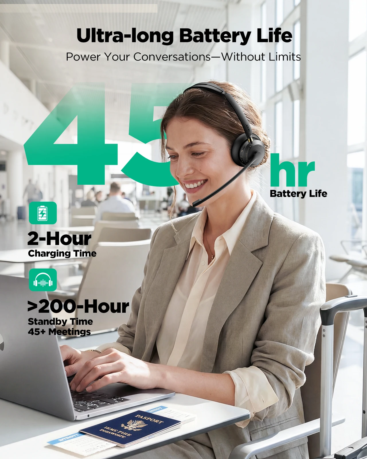 Acer Wireless Headset with Mic for Work Office&Home Design for Remote Teams & Customer Calls Bluetooth Noise Cancelling Headset