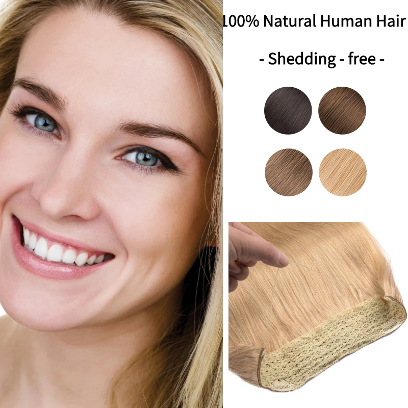 Straight Hair Extensions Invisible Fish Line Human Hair Extension Headband Natural Hidden Secret Wire One Piece Remy Hair