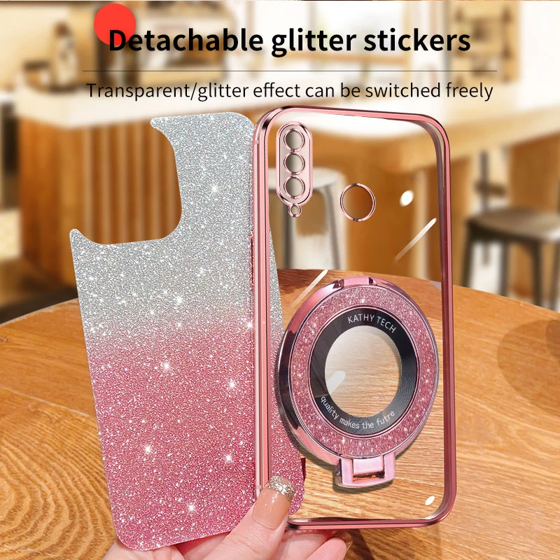 Luxury Glitter Transparent Plating Holder Case For Huawei P30 Lite Pro P70 Nova 12 11 10 Mate30 20 20X Y7 Y9 Y9S Y7A Stand Cover