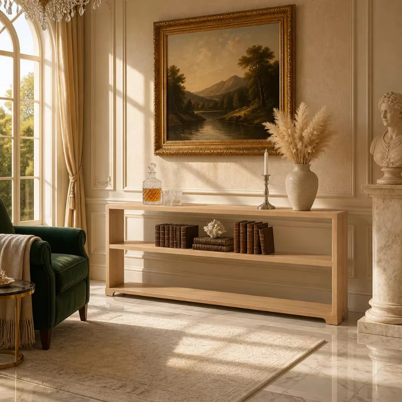 Modern high-gloss curved bracket foot design, luxury solid wood entrance long low entrance table, suitable for villa foyer