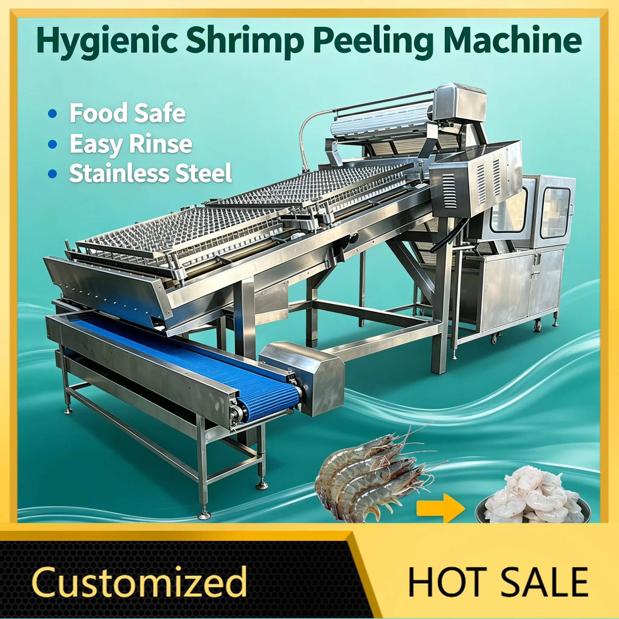 Shrimp Peeling Machine, Custom Size Automatic Shell Remover for Large Output Seafood Production Customized