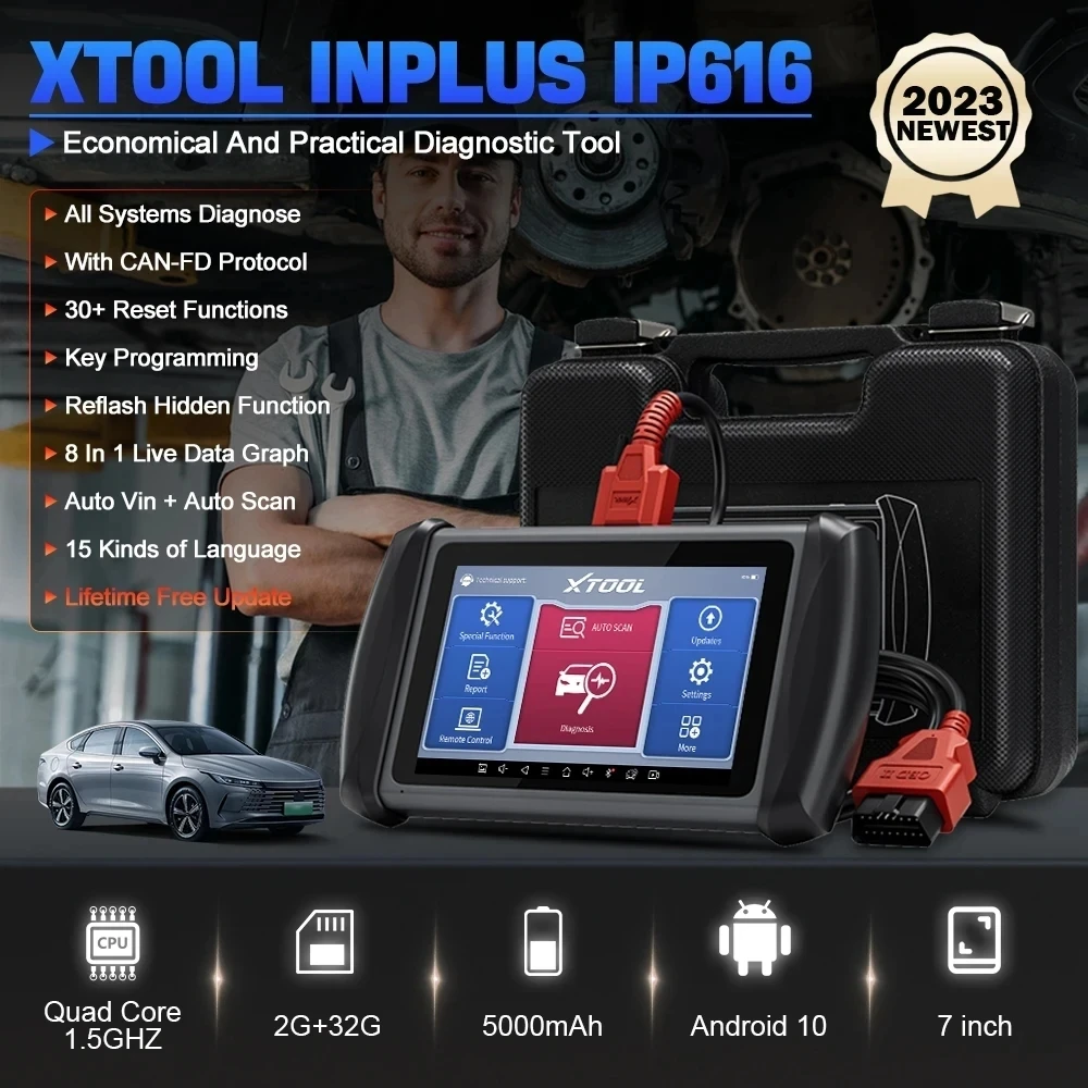 XTOOL Inplus IP616 Full System Diagnostic Tool Build-in CAN FD Auto VIN Automotive Scanner Key Programming Lifetime Free Update