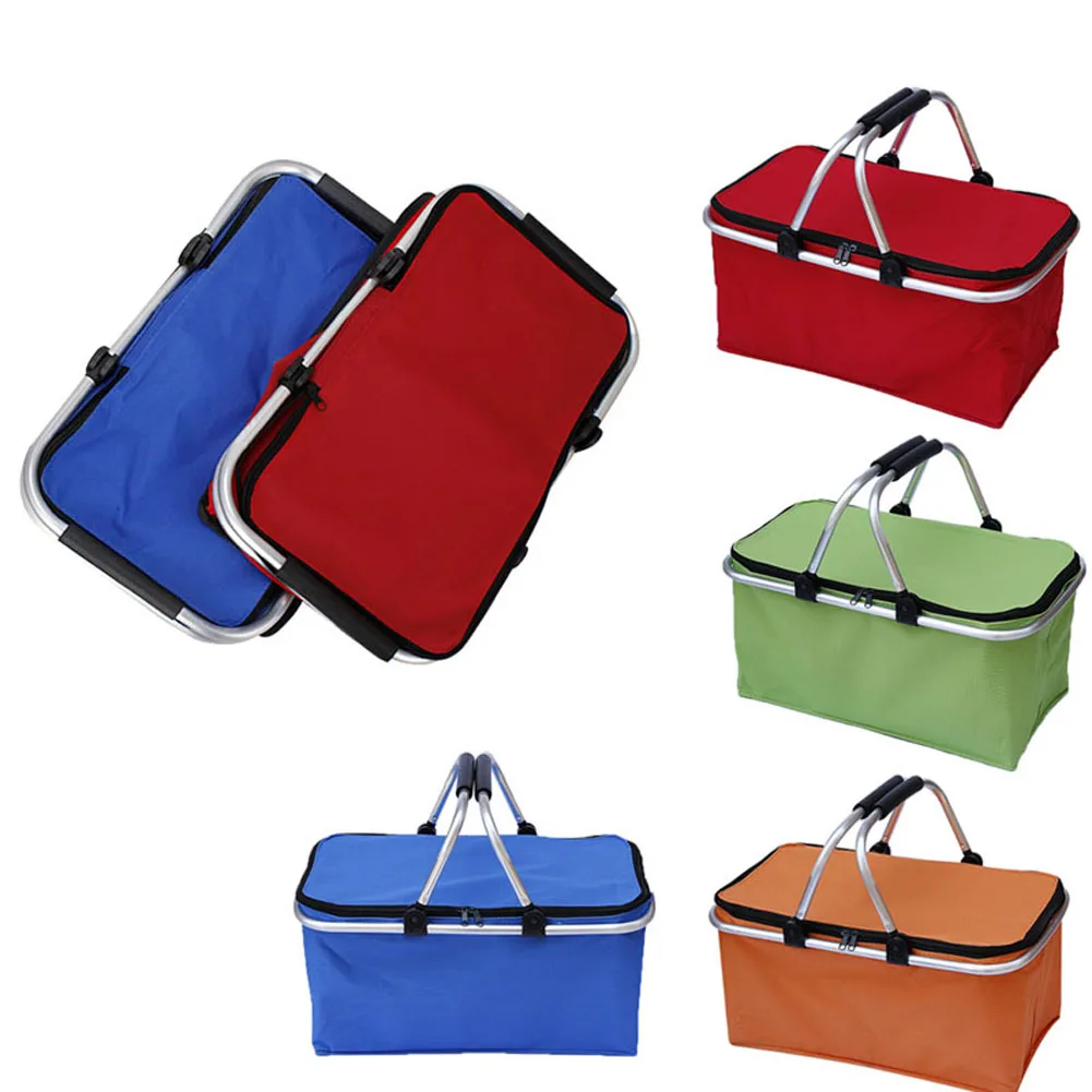 

Folding Picnic Camping Shopping Basket Insulated Cooler Cool Hamper Zip Hand Bag Waterproof Bags