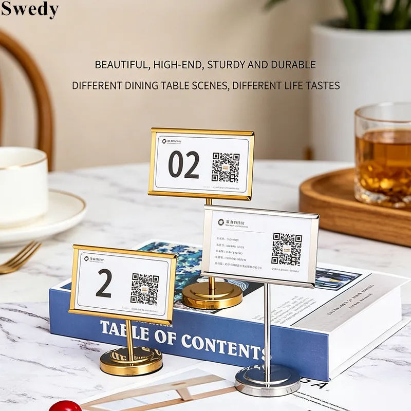 5 Pieces Metal Table Number Stand Gold Silver Desktop Table QR Code Sign Holder Display Stand Restaurant Table Card Holder