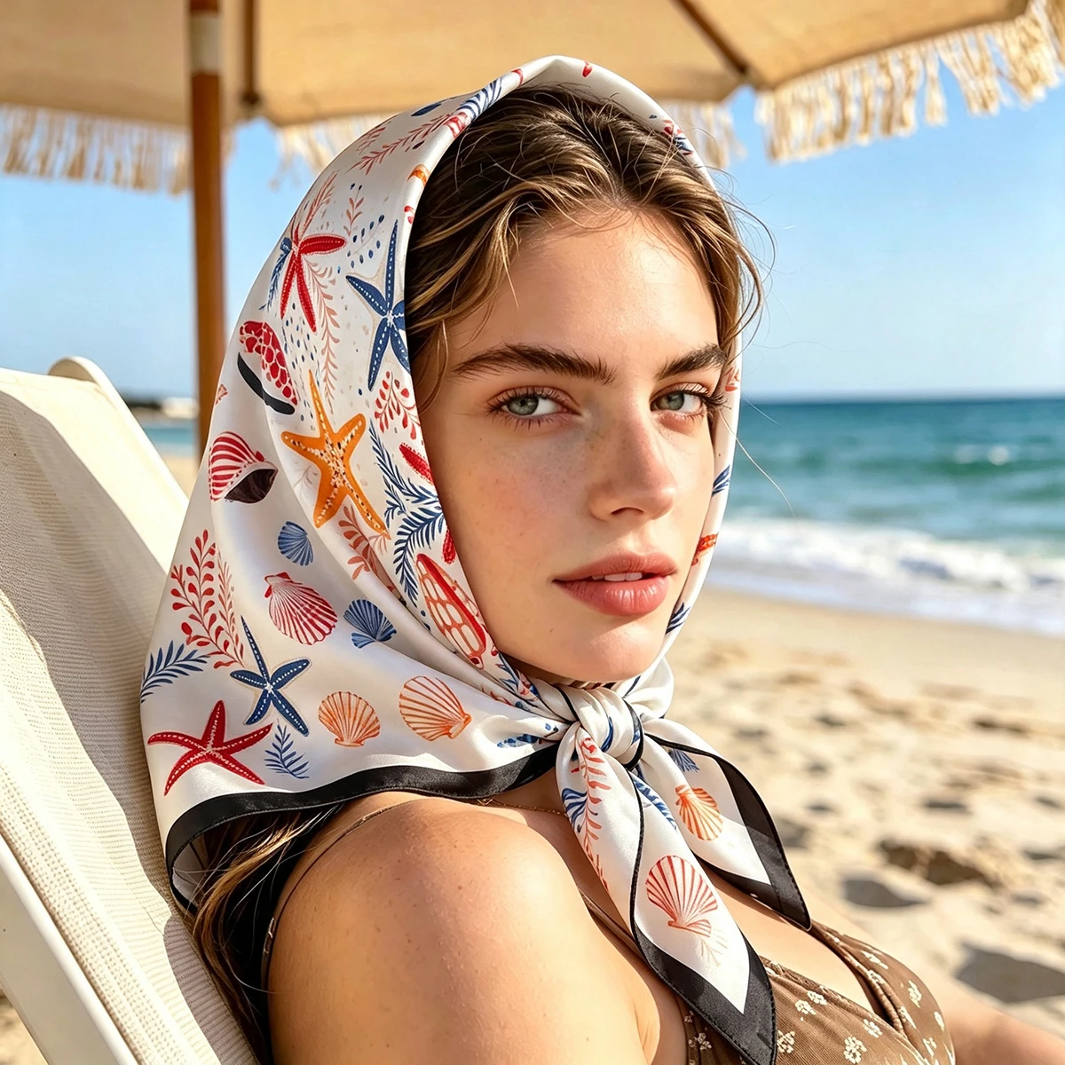 2026 New Women's Fashion Square Scarf Soft Printed Stain Bandana Luxury Hijab Neckerchief Elegant Beach Shawl Wrap