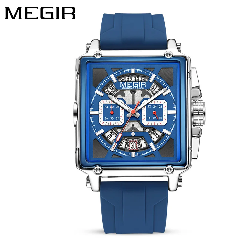 Square Sport Quartz Watch for Men with Waterproof Luminous Design plus Chronograph Calendar and Silicone Strap for Daily