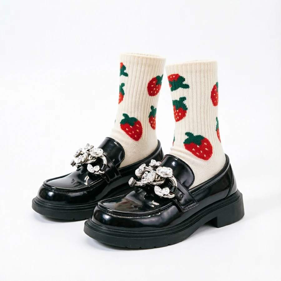Kawaii Strawberry Harajuku Women's Socks Cute Funny Sweet Cotton White Ladies Novelty Christmas Gift Girls