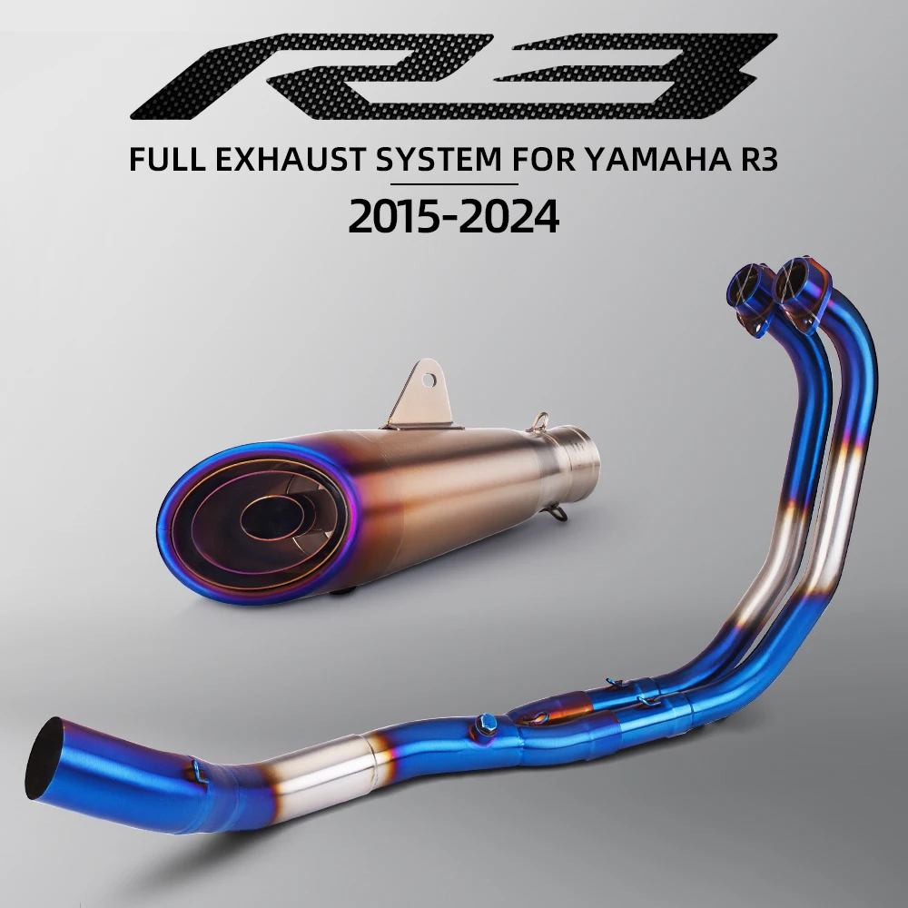 For Yamaha YZF R3 R25 MT03 2015-2024 Motorcycle Exhaust Modified Full System Front Link Pipe Three Layer Muffler Stainless Steel