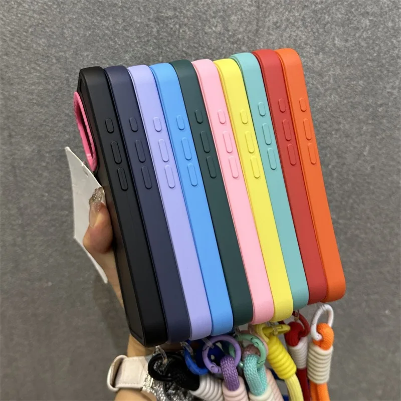 Funda protectora de lente de Color de colisión para iPhone 17 16 15 ProMax 17Air 14 Plus 13 12 11 Xs Max Xr X cubierta de correa de muñeca de lujo