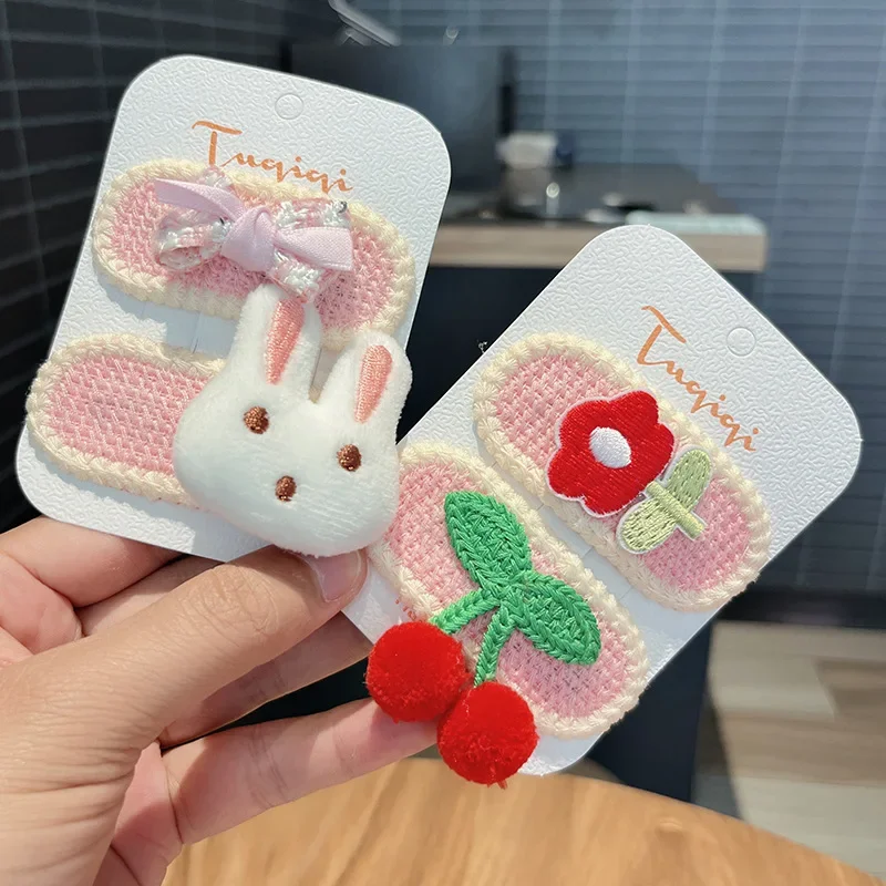 New Children\'s Hairpin Cute Rabbit Radish Clip Baby Hair Clips Knitted All-inclusive Hairpin Cherry Bangs Clip Set of Hairpins