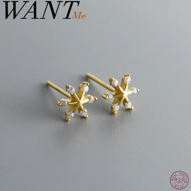 

WANTME 925 Sterling Silver Romantic Sparkling Zircon Snowflake Stud Earrings for Women Fashion Christmas Party Jewelry Gifts