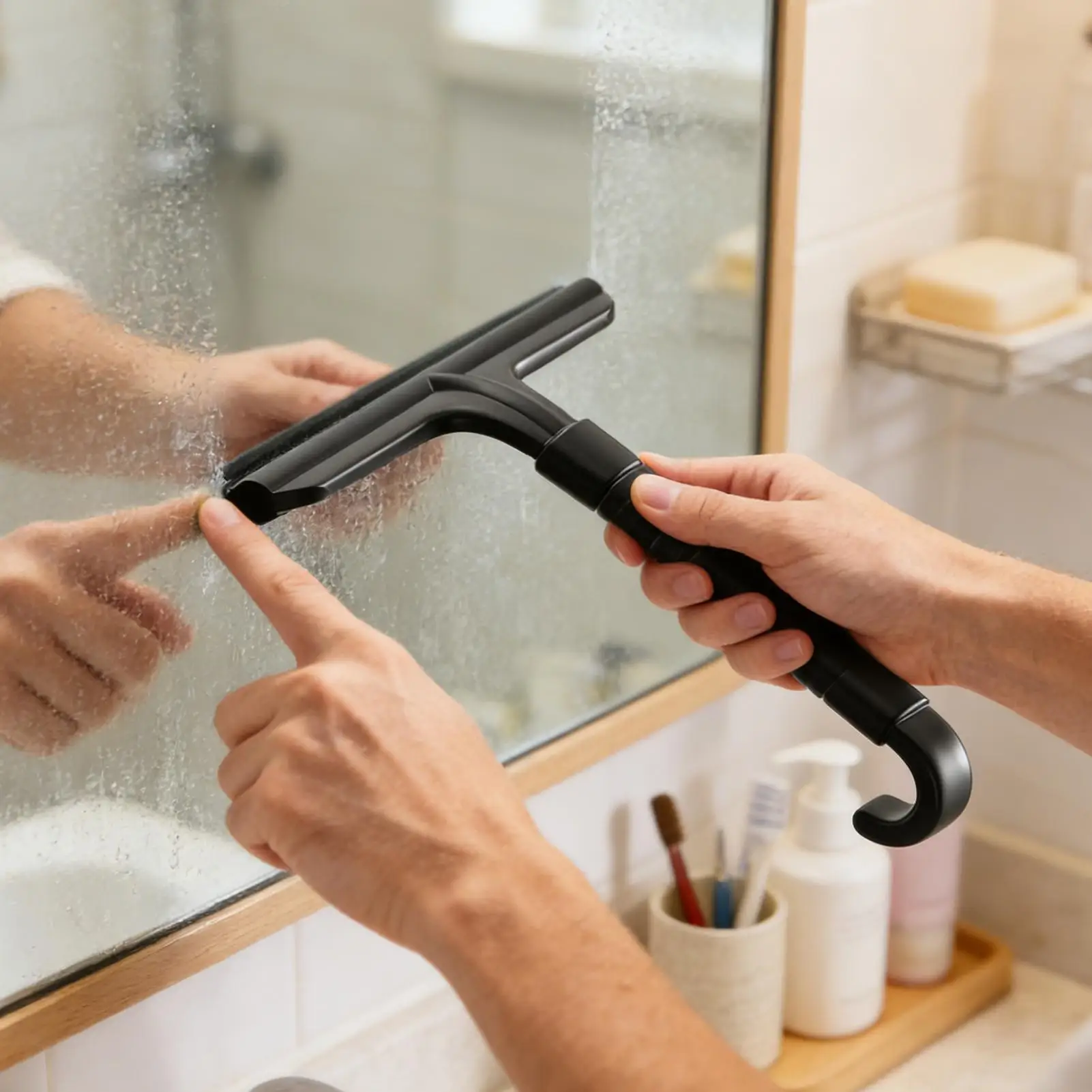 

Shower Squeegee Bathroom Glass Door Cleaner Window Squeegee with Hook Streak-Free Water Stains Remover Scraper for Home