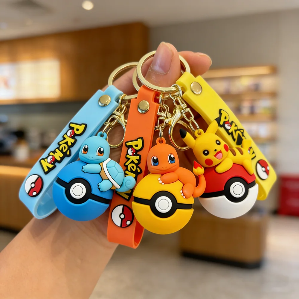 Niedlicher Pokemon Pokeball Schlüsselanhänger Pikachu Eevee Charmander Figur Schlüsselring Taschenanhänger Zubehör Sammlerstücke Geschenke für Freunde
