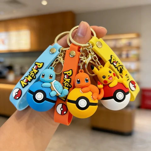 Cute Pokemon Pokeball Keychain Pikachu Eevee Charmander Figure Key Ring Bag Pendant Accessories Collectible Gifts for Friends