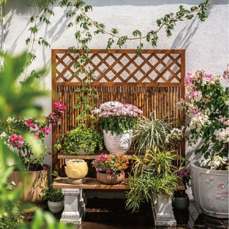 Chinese courtyard teak bamboo outdoor screen fence garden partition fence shadow wall