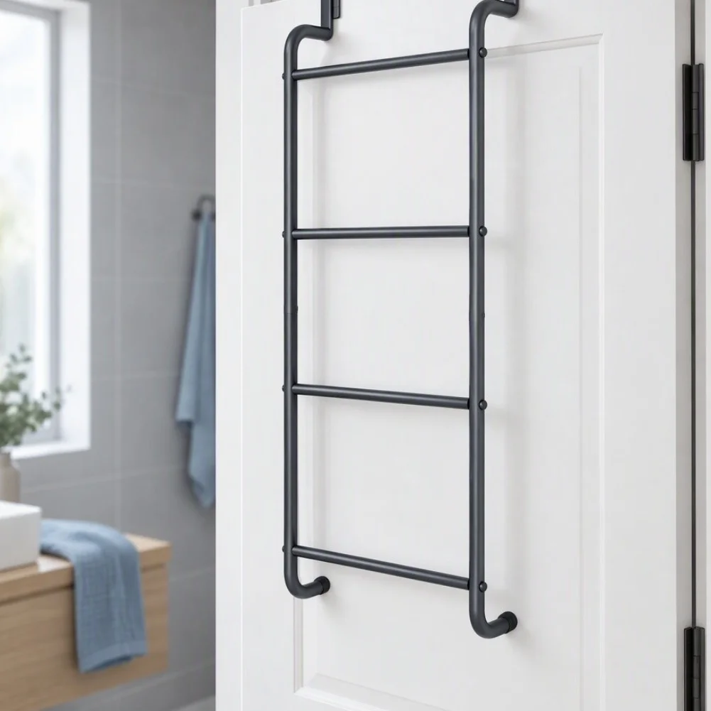 4 Level Over the Door Towel Rack for Bathroom Towels Hand Towels Washcloths No Drilling Required Metal Construction