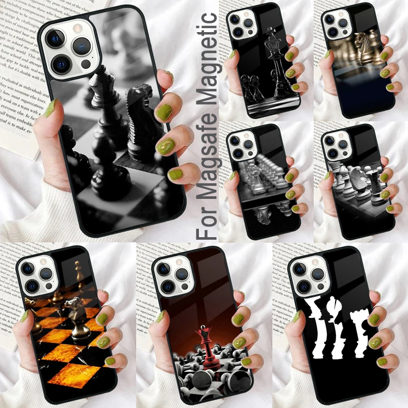 Chess Pieces Magnetic Soft Phone Case for iPhone 16 Promax 15 Pro 13 14 Plus 11 12 Mini MagSafe Coque