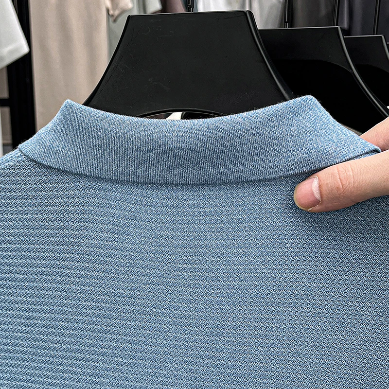 100% Lyocell Men's Polo Shirt Summer New Style Refreshing Casual Solid Color Knitted Short Sleeve T-Shirt