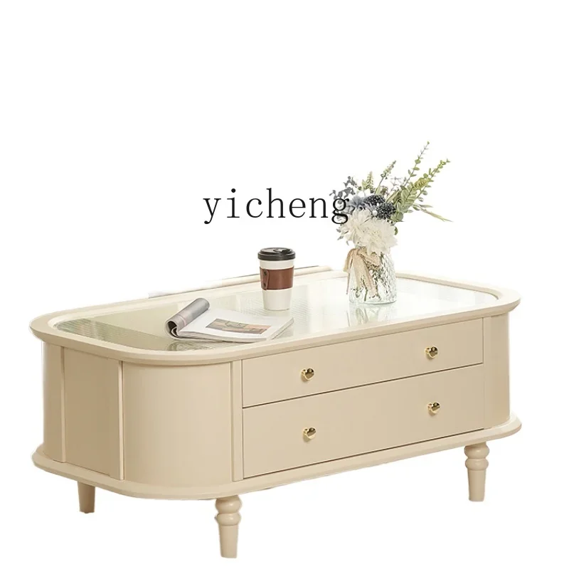 

ZF Cream Style Solid Wood Tea Table Small Apartment Living Room Coffee Table TV Cabinet Unit High-Grade Furniture