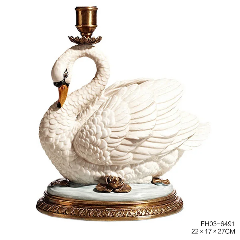 

European and American retro white porcelain bird candle holder home restaurant decoration brass cage