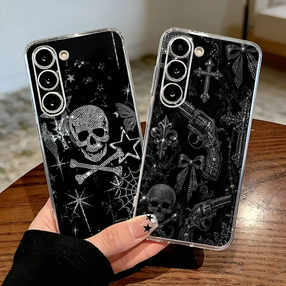 Shiny Silver Skull P-Pattern Phone Case For Samsung Galaxy A71,A70,A52,A51,A40,A30 Transparent Cover
