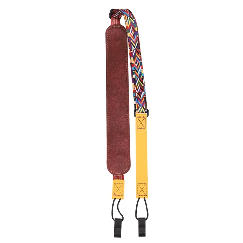 Longteam Ukulele Free Punching Strap Slanting Tailless Nail Ukulele Strap Shoulder Strap Piano (Yellow Ethnic Style)