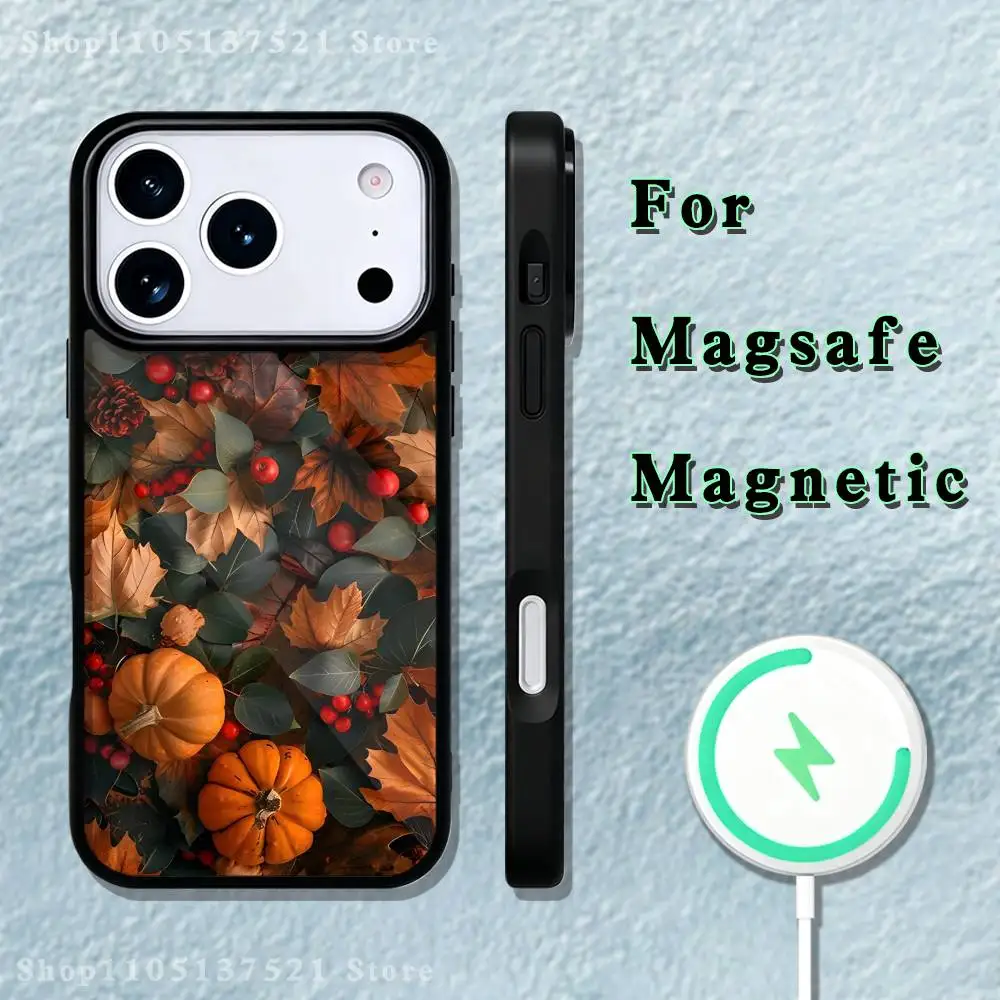 Autumn leaves pumpkin Phone Case  For iPhone 17,16,15,14,13,12,11,Pro,Max,Plus,Mini,SE4,E Magnetic Magsafe Wireless Charging