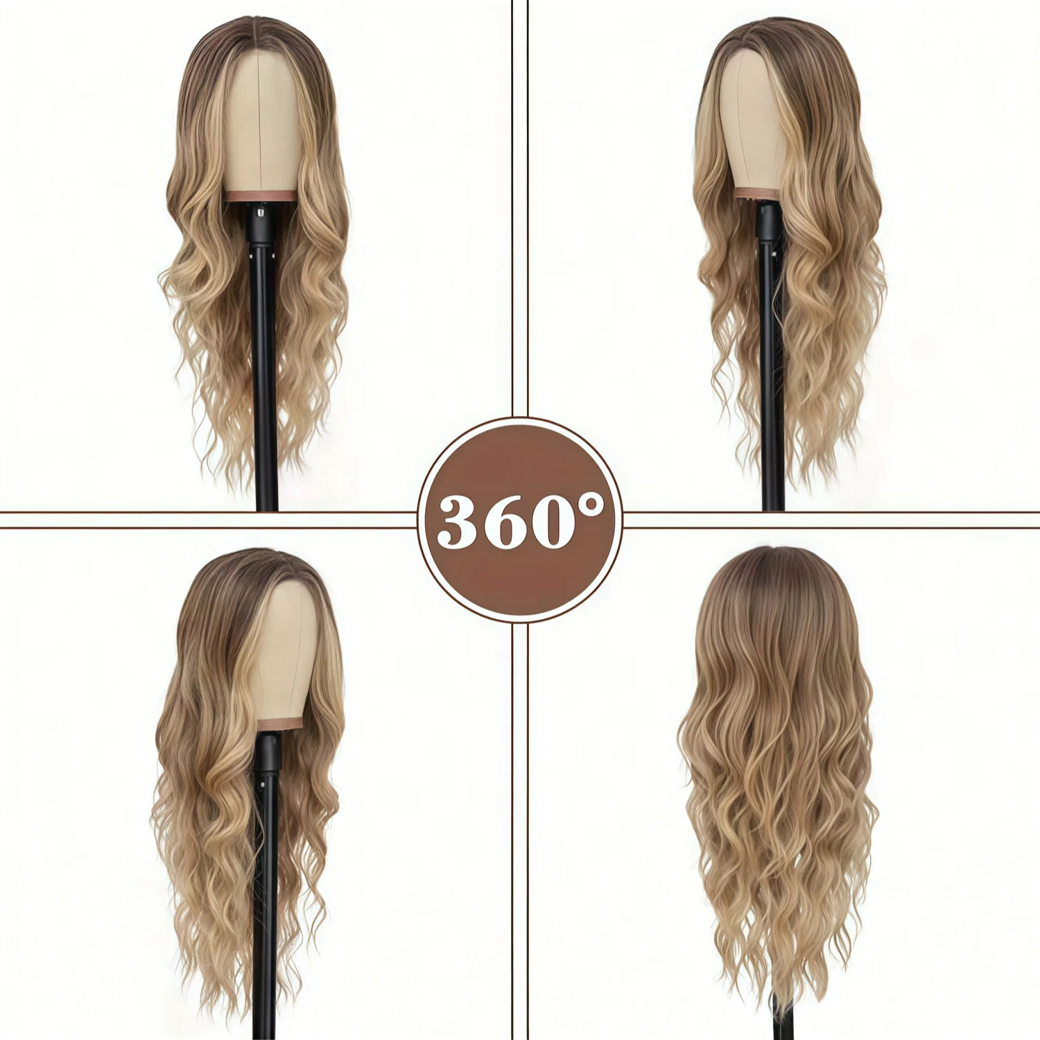 Fashionable gradient brown gold high gloss wig -66cm long loose wavy  wig, heat-resistant synthetic fiber,Carnival image 3