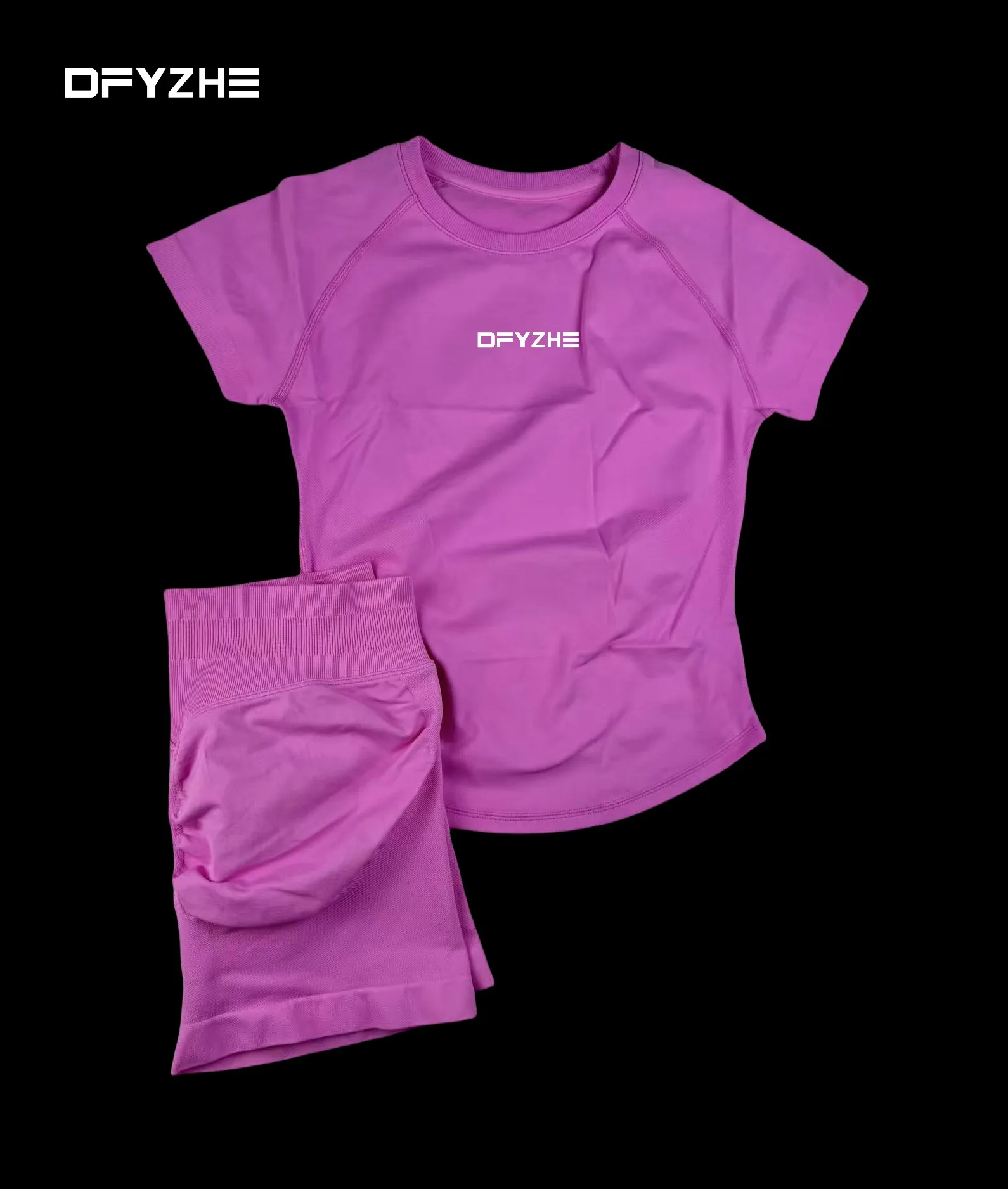 DFYZHE 2-delig Impact sportpak naadloos yoga top fitnesspak met korte mouwen fitness hardloopshort sportpak fietsen boksen