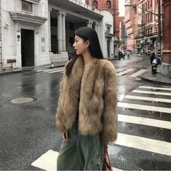 Winter Coat New Korean Fashion High End Fox Fur Coat for Women Winter Clothes V-neck Warm Brown Short Fur Jackets Women Tops