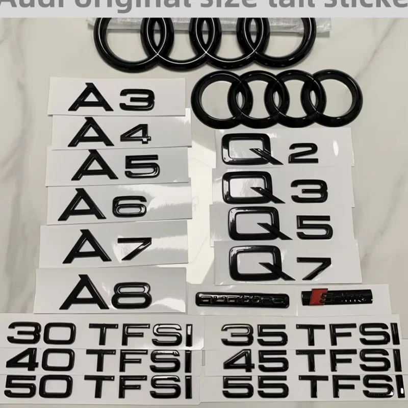 Etiqueta engomada del emblema del maletero trasero del coche para Audi A3 A4 A5 A6 A7 A8 Q3 Q5 Q7 tamaño Original emblema Quarrto Sline ABS negro accesorios de reajuste