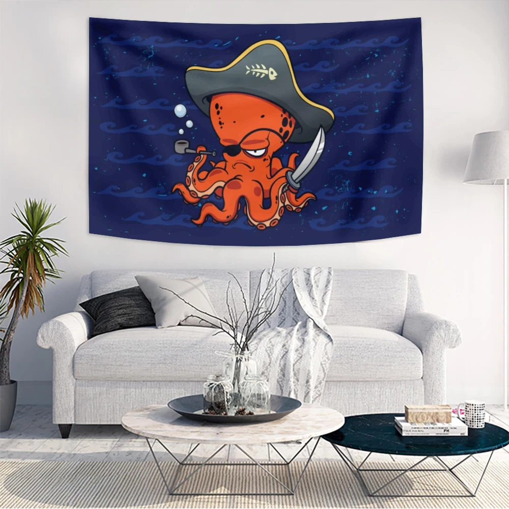 Pirate Octopus Cute Poster Tapestry Flags Wall Wallpaper Living Room And Bedroom Dorm Decoration Birthday Gifts Wall Banner