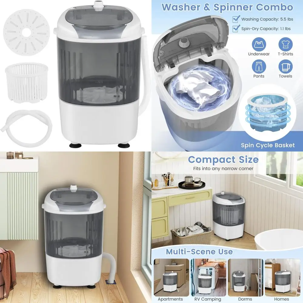 

Compact 5.5Lb Semi-Automatic Washer and Dryer Combo with Drain Hose for Small Spaces and RVs (Grey)