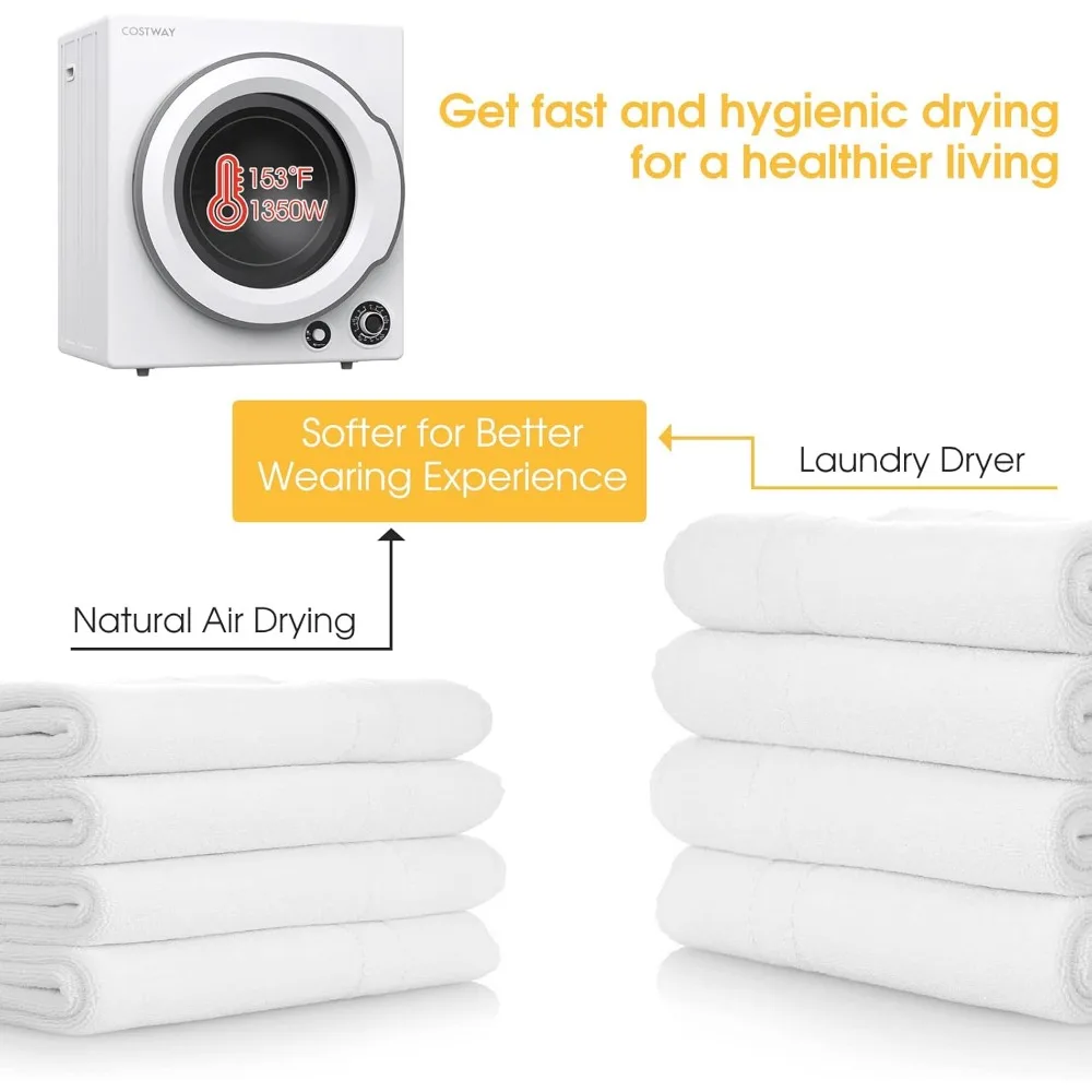 Портативная сушилка для одежды, компактная сушилка для белья с фронтальной загрузкой 13,2 фунта и барабаном из нержавеющей стали, электрическая сушилка для белья, белая