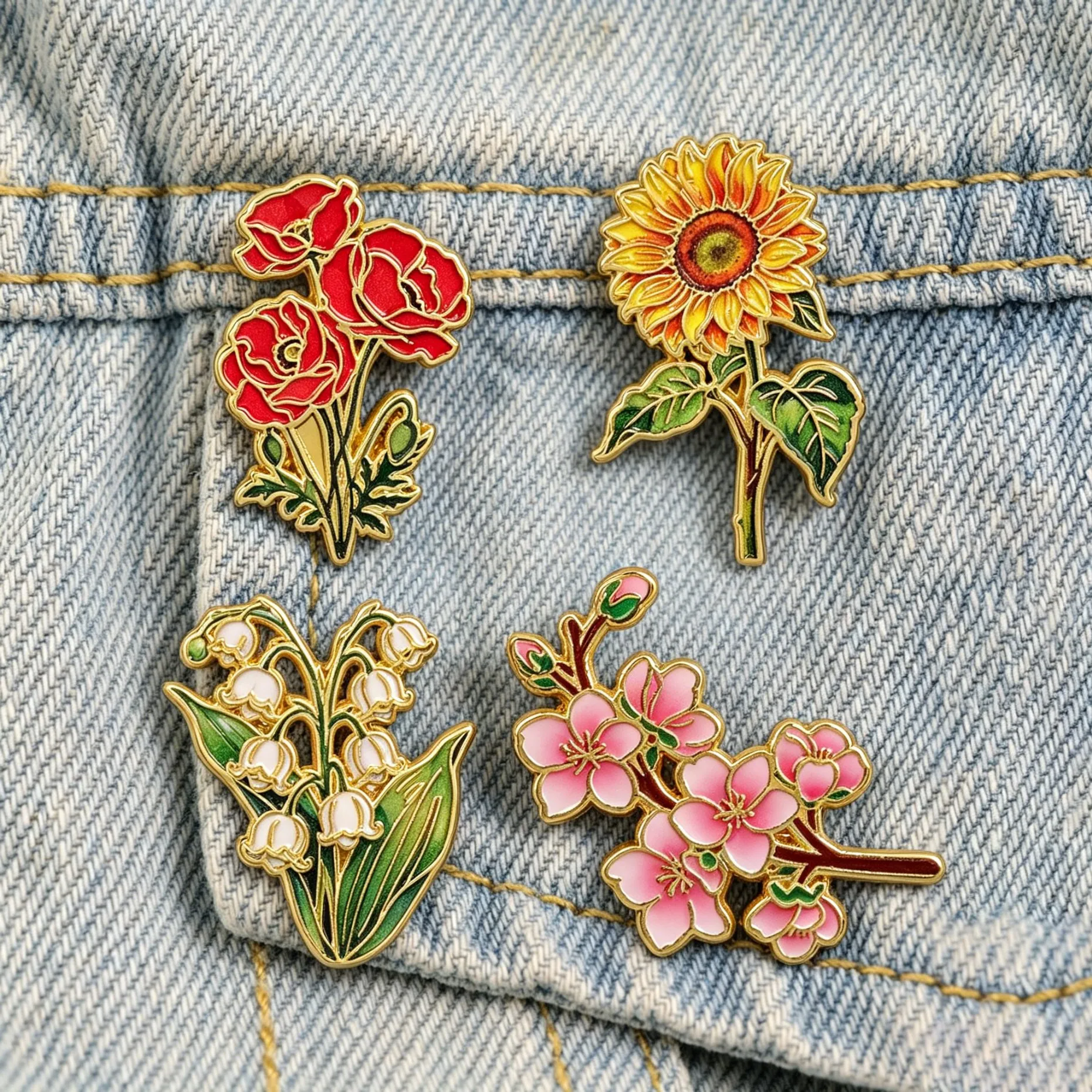 Broches Émaillées Vintage à Motifs Floraux : Coquelicot, Tournesol, Lys, Fleur de Cerisier – Badges Végétaux pour Sac à Dos, Bijoux Élégants