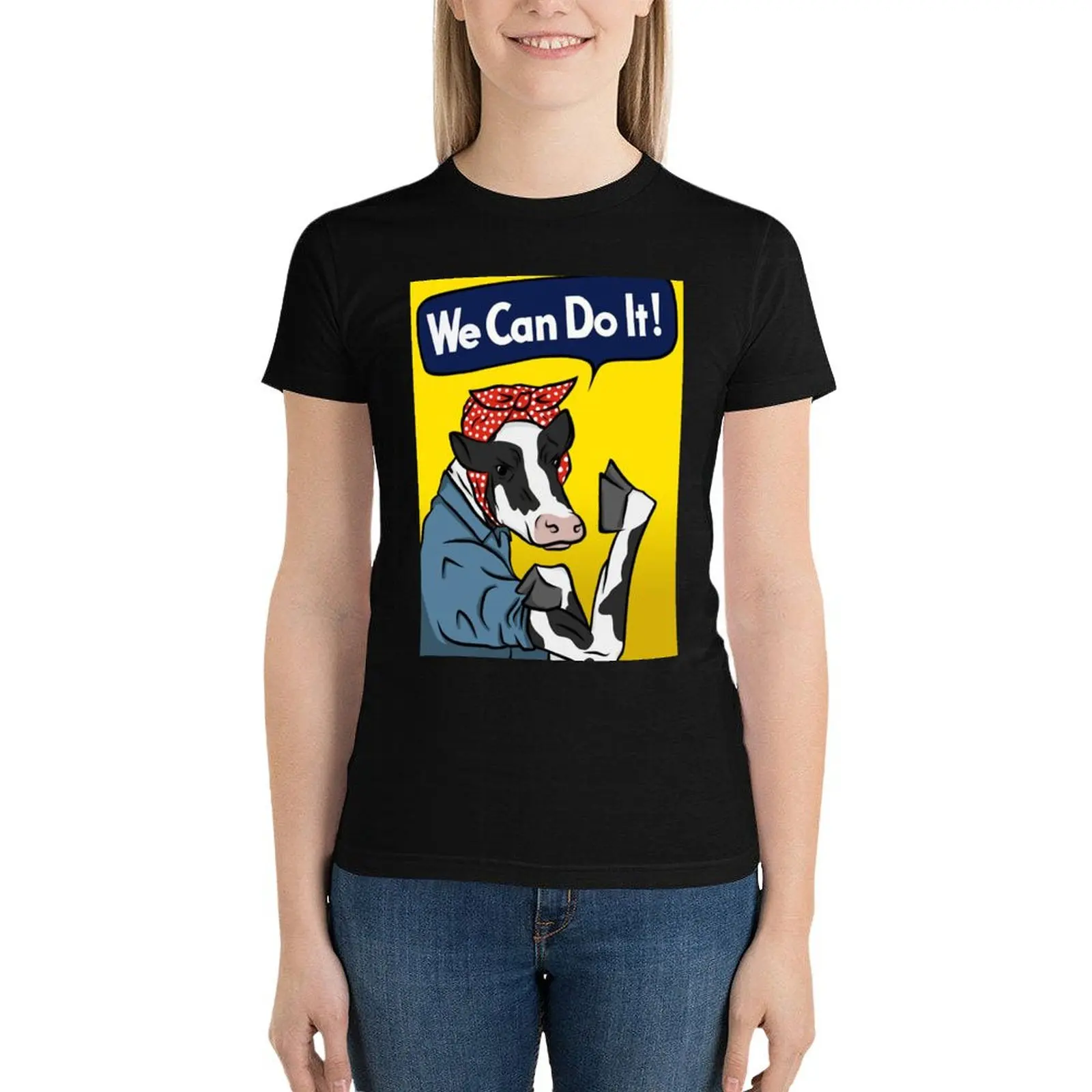 We can do it! Rosie the Riveter Vegan Cow T-Shirt graphics anime clothes kawaii clothes shirts graphic tees T-shirts for Women