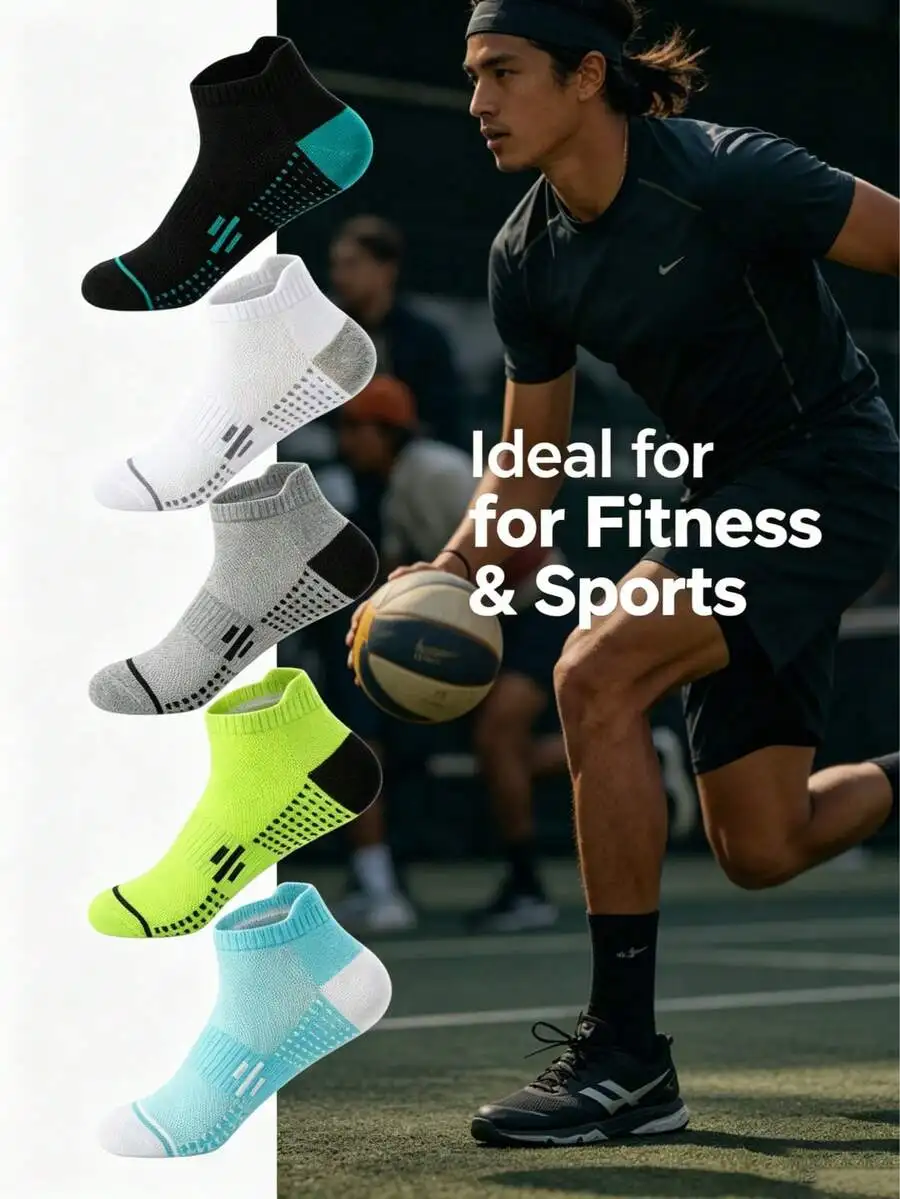 

5 Pairs Compression Short Socks Breathable Moisture Wicking Arch Support For Fitness Running Sports
