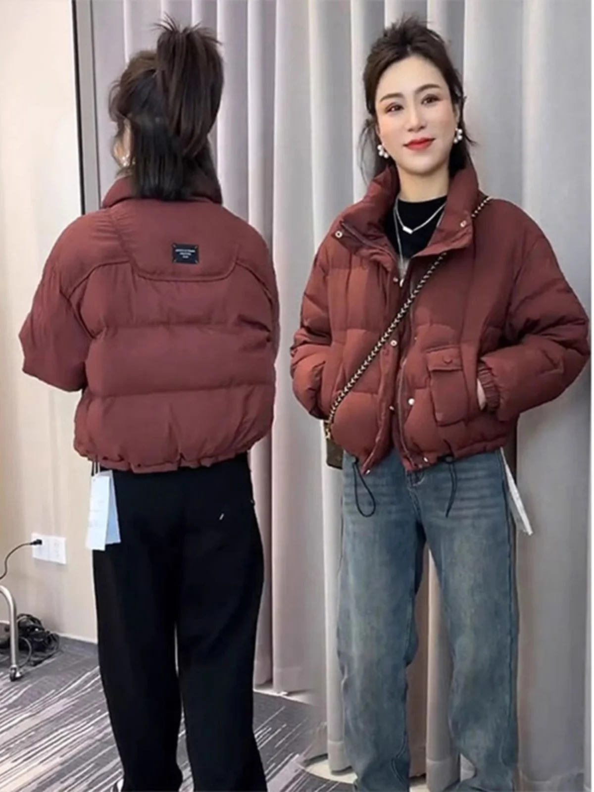 

Женская зимняя куртка Ankela Red из утепленного хлопка, новая модель в американском стиле, теплая верхняя одежда, свободный крой в корейском стиле