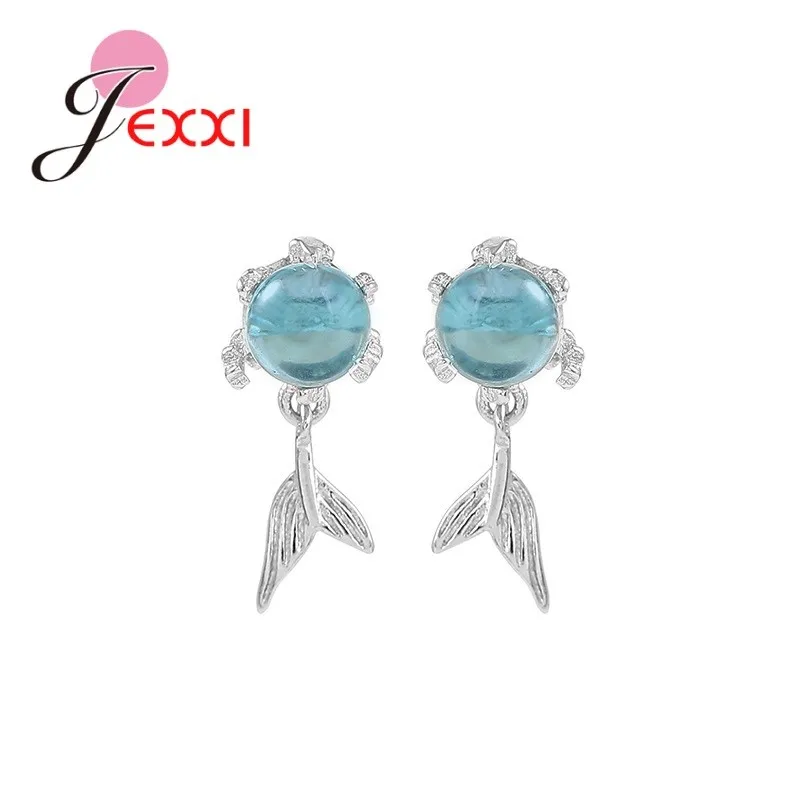 Blue Bubble Fish Tail Hoop Earrings For Women Engagement Statement New Year's Ear Hoops 925 Sterling Silver Jewelry Gift