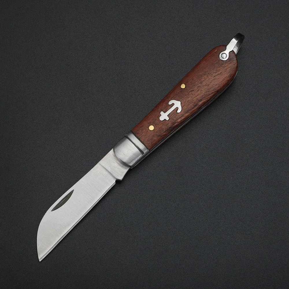 Outdoor Folding Knife Camping Barbecue Fruit Knife Yellow Sandalwood Handle Camping EDC Knife