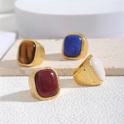 XIALUOKE Fashion New Geometric Square Stone Vintage Ring Chunky Gold Color Trend Personality Jewelry Accessories For Women